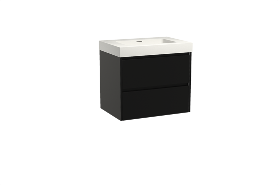 Storke Seda meuble salle de bains suspendu 75 x 52 cm noir mat avec Mata High plan simple en solid surface blanc mat
