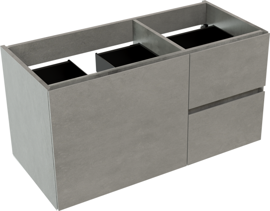 Storke Edge zwevende wastafelonderkast 100 x 46 cm asymmetrisch links beton donkergrijs 3 lades