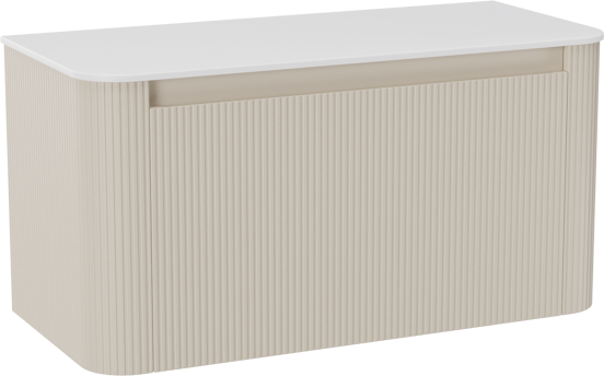 Storke Soft meuble salle de bains suspendu 100 x 46 cm Sand mat avec Tavola Soft tablette simple en Solid Surface blanc mat, Nervure droite symétrique verticale