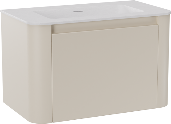 Storke Soft hängendes Möbelstück Set: 80 x 46 cm, Sand Matt, mit Mata Soft Einzelwaschtisch Solid Surface Weiβ matt