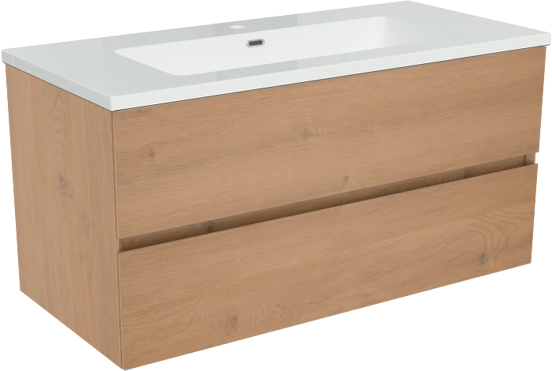 Storke Edge meuble salle de bains suspendu 100 x 46 cm chêne brut avec Diva plan simple en marbre composite blanc brillant