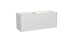 Storke Seda hängendes Möbelstück Set: 150 x 52 cm, Weiß matt, mit Mata Doppelwaschtisch, Solid Surface Weiß matt