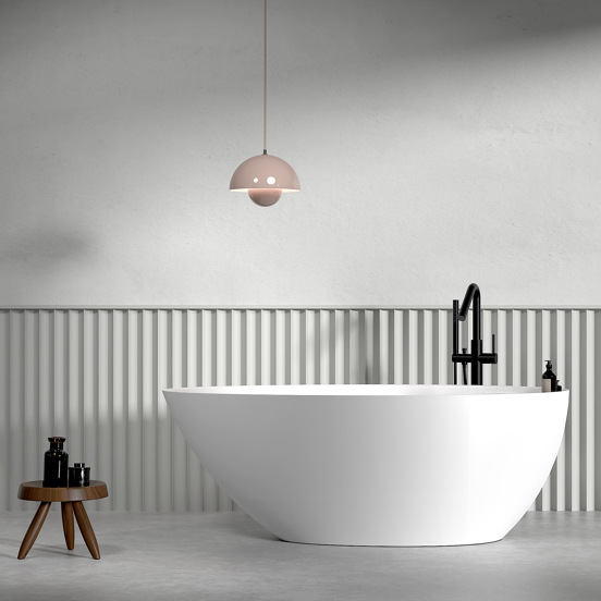 Balmani Colea ovaal vrijstaand bad 160 x 86 cm Solid Surface mat wit met geïntegreerde legplank