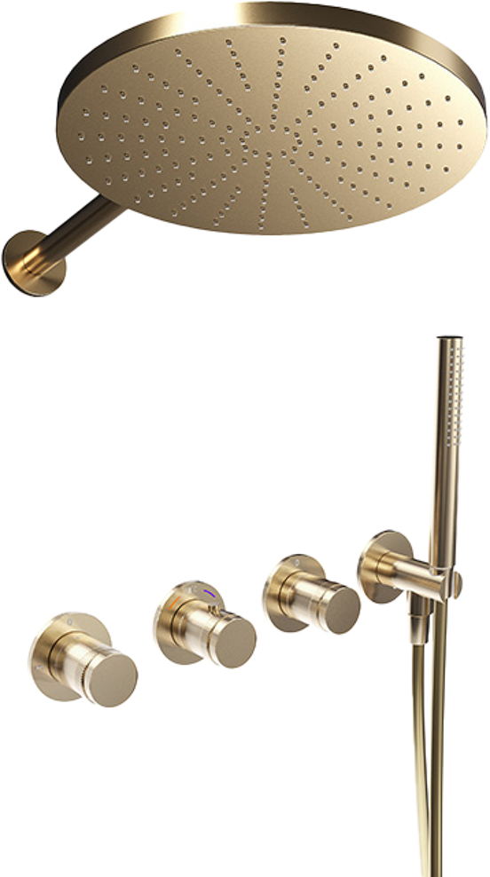 BLAUFOSS Pavilion thermostatische kraan Inbouw regendoucheset met regendouchekop 30 cm brushed champagne gold