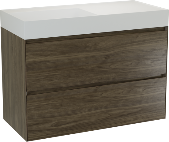Balmani Mitra Compact meuble salle de bains suspendu 80 x 46 cm chêne sauvage avec Argila vasque asymétrique droite en marbre composite blanc mat