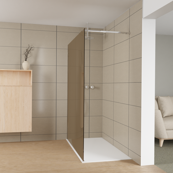 Balmani Modular douche à l'italienne: 160 x 200 cm, Verre bronze, avec coating, Profil Chrome brillant