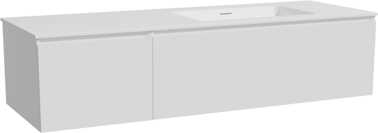 Storke Edge meuble salle de bains suspendu 150 x 52 cm blanc mat avec Mata plan vasque asymétrique à droite en solid surface blanc mat