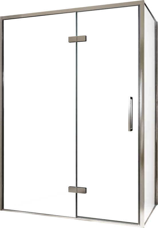 Balmani Senses Design douchehoek met linkse draaideur en vaste zijwand, 140 x 100 cm, Helder glas, Chroom profielen, met coating