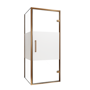 Balmani Senses Design douchecabine met rechtse draaideur en vaste zijwand, 90 x 80 cm, Helder glas met matte strook, Brushed Rosegold profielen