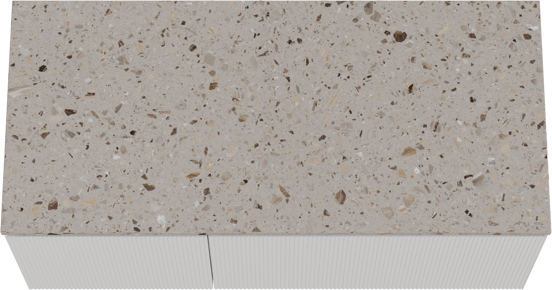 Balmani Fila hängendes Möbelstück Set: 120 x 55 cm, Weiß matt, mit Stretto Einzel- oder Doppel Waschtischplatte, Terrazzo in Greige, Vertikale symmetrische gerade Rippe