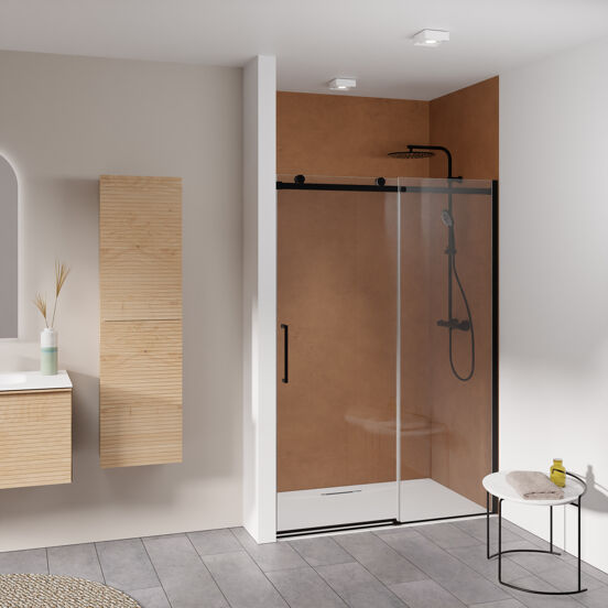 Luca Varess Boltano douche schuifdeur 140 cm x 200 cm Helder glas mat zwart profiel