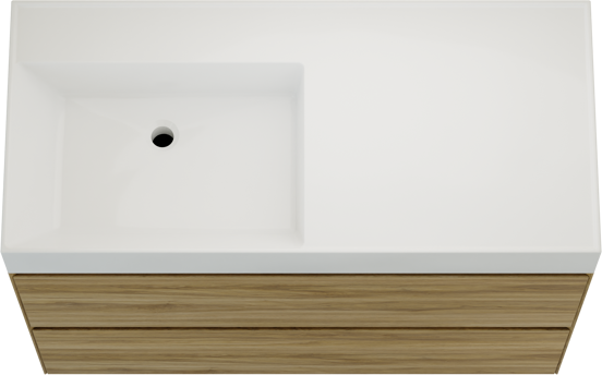 Balmani Mitra Compact meuble salle de bains suspendu 100 x 46 cm chêne brut avec Argila vasque asymétrique gauche en marbre composite blanc brillant