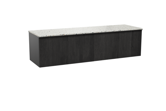 Balmani Forma meuble salle de bains suspendu 180 x 55 cm chêne noir avec Stretto tablette simple ou double en blanc/noir mat terrazzo, Nervure droite symétrique verticale