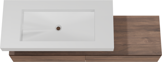 Balmani Mitra Elements zwevend badkamermeubel 180 x 55 cm Amerikaanse notelaar met Modus enkele wastafel voor 2 kraangaten 120 cm in solid surface mat wit