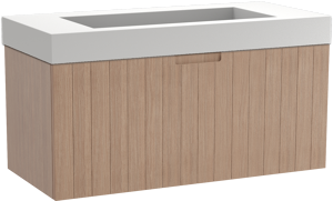 Balmani Adagio meuble salle de bains suspendu 120 x 55 cm chêne vieilli avec Modus lavabo simple pour 2 trous de robinet en solid surface blanc mat