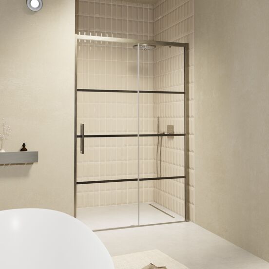 Balmani Senses Design Dusche Schiebetür, Rechts, 120 cm x 210 cm, Lined Glas, Profil Brushed GunMetal