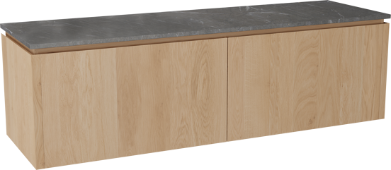 Balmani Eclips hängendes Möbelstück Set: 180 x 55 cm, Eiche Natur, mit Stretto Einzel- oder Doppel Waschtischplatte Pietra Grey Marmor