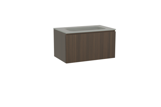 Balmani Sfera meuble salle de bains suspendu 90 x 55 cm eucalyptus avec Tablo Strada plan simple en marbre composite soie grise