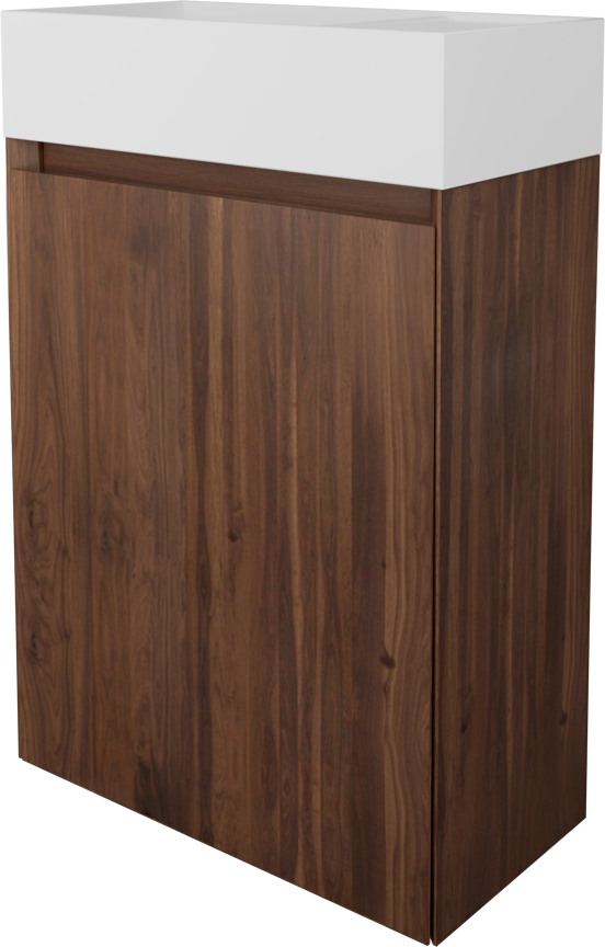 Balmani Mitra zwevend toiletmeubel 42 x 21 cm amerikaans notenhout met Loop wastafel in matte Solid Surface