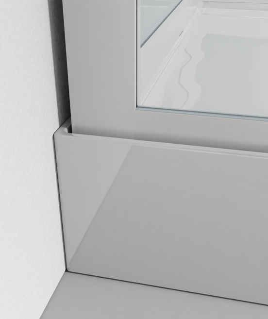 Luca Varess Talan kwartronde douchecabine met schuifdeuren 90 x 90 cm helder glas met mat gestreepte strook glanzend wit profiel