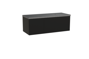 Balmani Idra meuble salle de bains suspendu 135 x 55 cm noir mat avec Rock plan vasque asymétrique à droite en granit noir