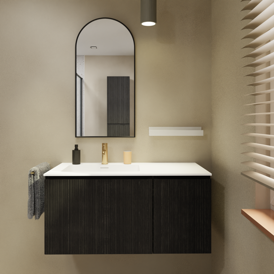Storke Ribs zwevende wastafelonderkast 65 x 52 cm zwarte eik 2 lades