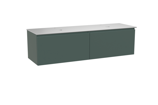 Balmani Sfera meuble salle de bains suspendu 180 x 55 cm forest avec Facetta tablette double en solid surface blanc mat