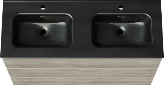 Linie Lado staand badmeubel 120 x 46 cm grijs eiken met Baro dubbele wastafel in porselein mat zwart