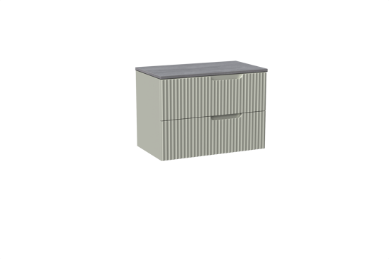 Linie Ribbo zwevend badmeubel 80 x 46 cm greige met Lado enkel wastafelblad in melamine beton donkergrijs, Verticale symmetrische ronde ribbel