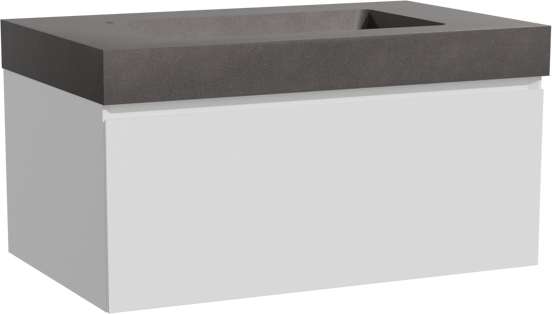 Storke Edge meuble salle de bains suspendu 85 x 52 cm blanc mat avec Scuro High plan simple en quartz noir mat