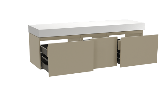 Balmani Sfera zwevend badmeubel 180 x 55 cm dune met Dominus enkel of dubbel wastafelblad in solid surface mat wit