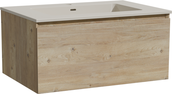 Storke Edge meuble salle de bains suspendu 75 x 52 cm chêne brut avec Diva plan simple en top solid soie grise