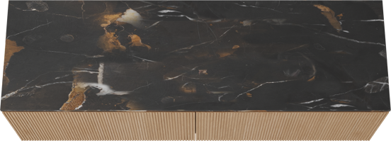 Balmani Eclips meuble salle de bains suspendu 180 x 55 cm Chêne naturelle avec Stretto tablette simple ou double en Portoro Gold marbre, Nervure droite symétrique verticale