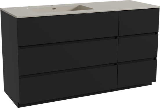Storke Edge meuble salle de bains à poser 140 x 52 cm noir mat avec Diva vasque asymétrique gauche en top solid soie grise
