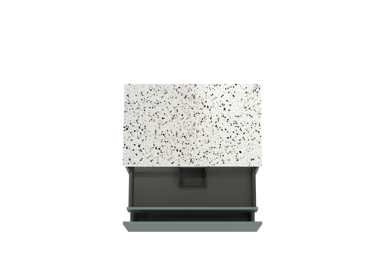 Balmani Sfera hängendes Möbelstück Set: 90 x 55 cm, Forest, mit Stretto Einzel Waschtischplatte, Terrazzo in Weiß/Schwarz matt