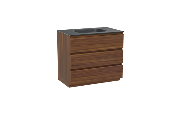 Balmani Lucida meuble salle de bains à poser 90 x 55 cm noyer américain avec Tablo Arcato plan simple en granit noir