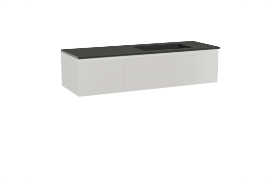Storke Edge zwevend badkamermeubel 150 x 52 cm glanzend wit met Scuro asymmetrisch rechtse wastafel in kwarts mat zwart