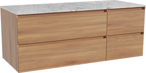 Balmani Mitra hängendes Möbelstück Set: 135 x 55 cm, Teak, mit Stretto Einzel- oder Doppel Waschtischplatte, Marmor Carrara