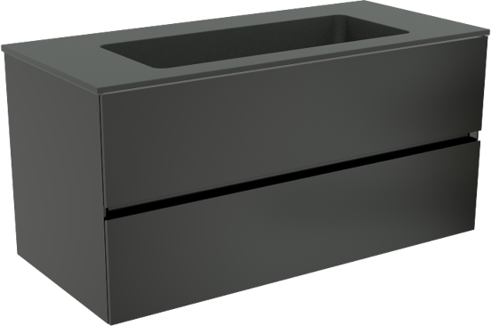 Storke Edge zwevend badkamermeubel 100 x 46 cm mat zwart met Scuro enkele wastafel in kwarts mat zwart