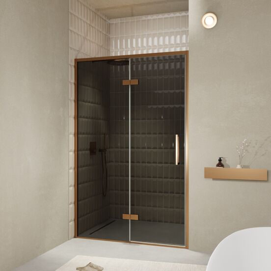 Balmani Senses Design douche draaideur links 140 cm x 210 cm Rookglas, Brushed Rosegold profielen, met coating