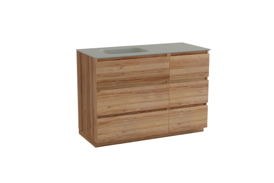 Balmani Lucida freistehendes Möbelstück Set: 120 x 55 cm, Teak, mit Tablo Arcato Waschtisch links, Solid Surface Steingrau
