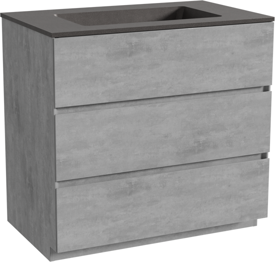 Storke Edge meuble salle de bains à poser 85 x 52 cm béton gris foncé avec Scuro plan simple en quartz noir mat