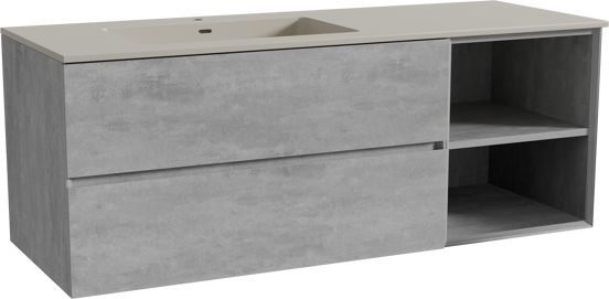 Storke Edge hängendes Möbelstück Set: 140 x 52 cm, Beton dunkelgrau, mit Diva Waschtisch links, Top Solid Seidengrau