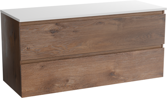 Linie Lado meuble salle de bains suspendu 120 x 46 cm chêne brun avec Lado tablette double en marbre composite blanc brillant