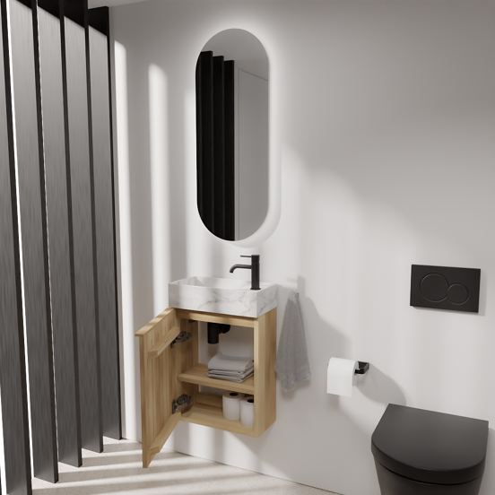 Balmani Forma zwevend toiletmeubel 42 x 21 cm natuur eik met Dama wastafel in Carrara marmer