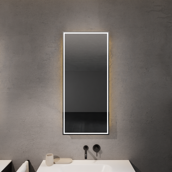 Balmani Mara spiegelkast 45 x 100 cm mat zwart met spiegelverlichting en anti-damp
