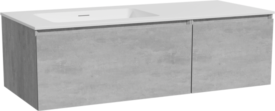 Storke Edge meuble salle de bains suspendu 120 x 52 cm béton gris foncé avec Mata plan vasque asymétrique à gauche en solid surface blanc mat
