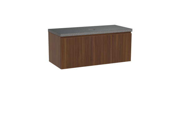 Balmani Sfera hängendes Möbelstück Set: 120 x 55 cm, Amerikanischer Nussbaum, mit Rock Einzel Waschtischplatte, Schwarzes Granit