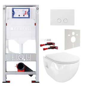 Linie Waldo wc suspendu blanc brillant sans bride avec Geberit Sigma réservoir de chasse encastré UP320 avec cadre Burda et plaque de commande