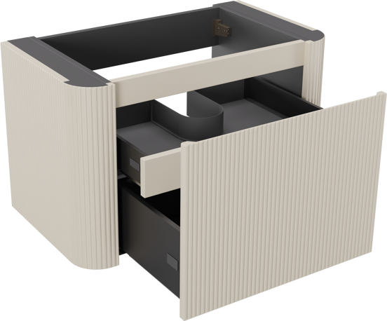 Storke Soft zwevende wastafelonderkast 80 x 46 cm Sand mat 2 lades vert. sym. Groef